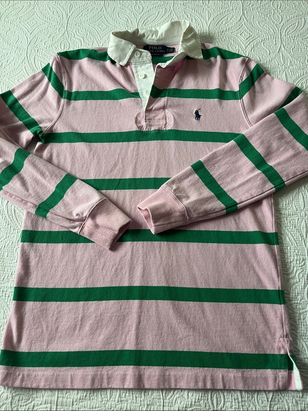 Women’s XS Small Ralph Lauren Pink & Green Striped Rugby Polo